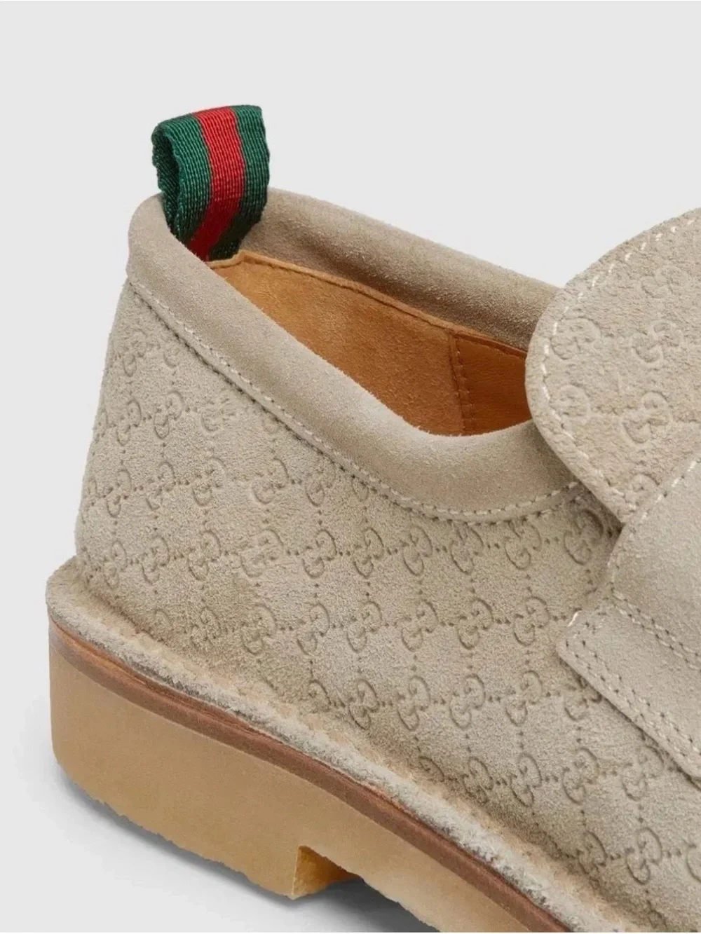 NWT Gucci Beige Suede Monogram Penny Loafers US 9